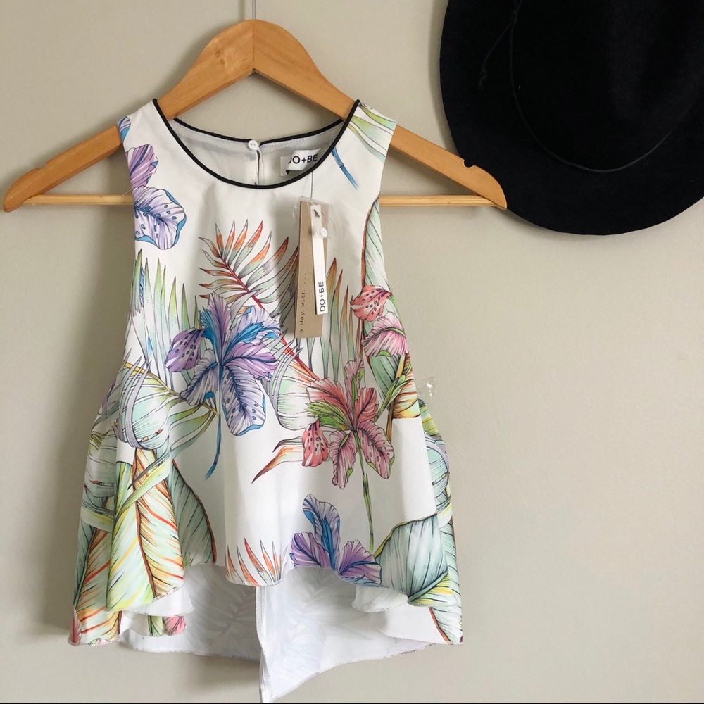 DO+BE White Tropical Floral Crop Top